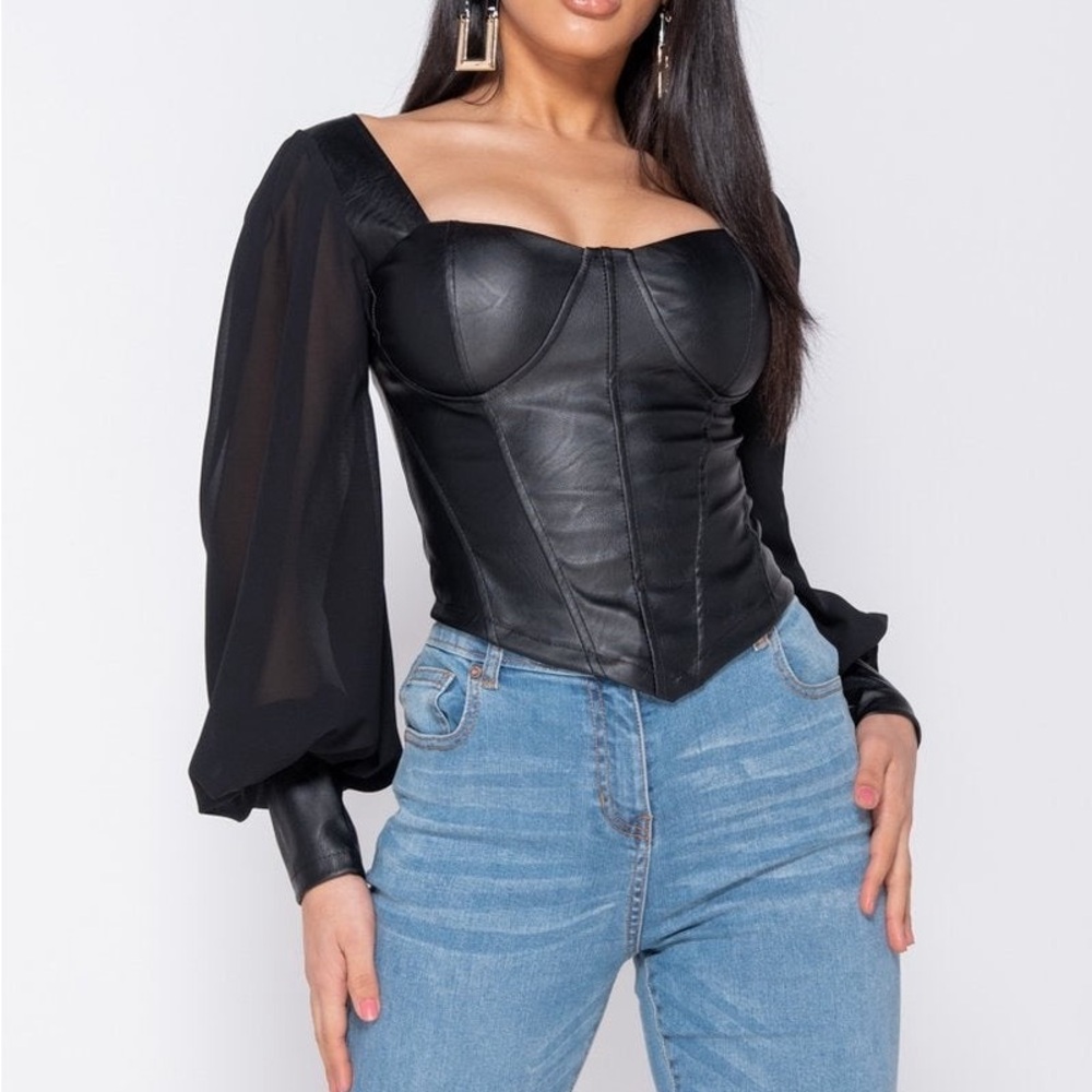 SOLD Corset Balloon Sleeve Vegan Leather Top